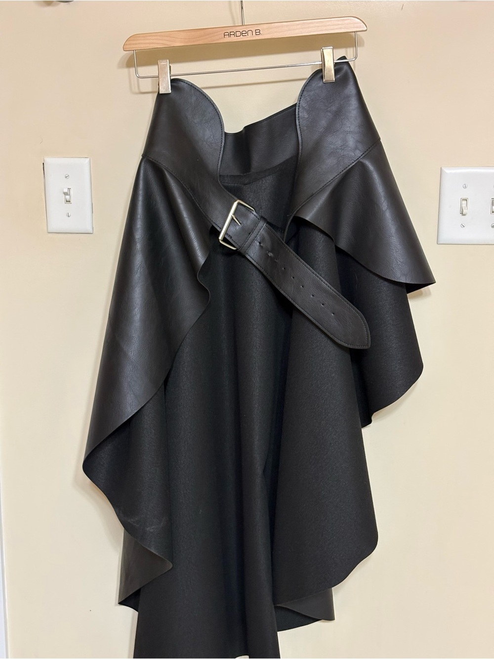 Black Faux Leather asymmetrical cape belt